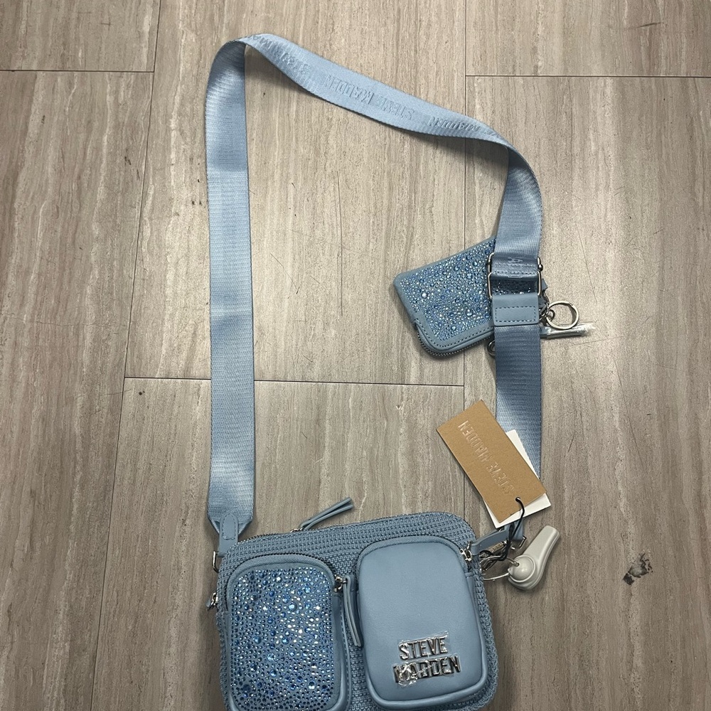 Steve Madden Blue Textured Crossbody Bag with Adjustable Strap